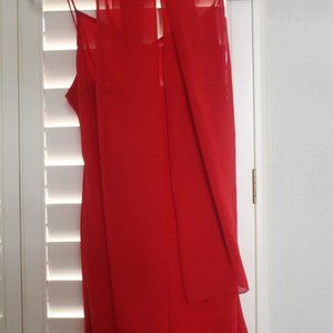 Paris Line Red Spaghetti Strap Sequin Embellished Dress with Scarf Size 12